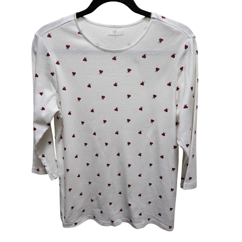 Womens Lg White Ladybug 3/4 Sleeve 100% Cotton Whimsical Cotragecore Grandmacore